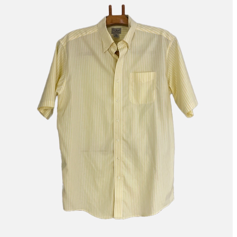 L.L.Bean Button‎ Down Shirt Mens L-Tall Yellow Striped Wrinkle Resistant Cotton